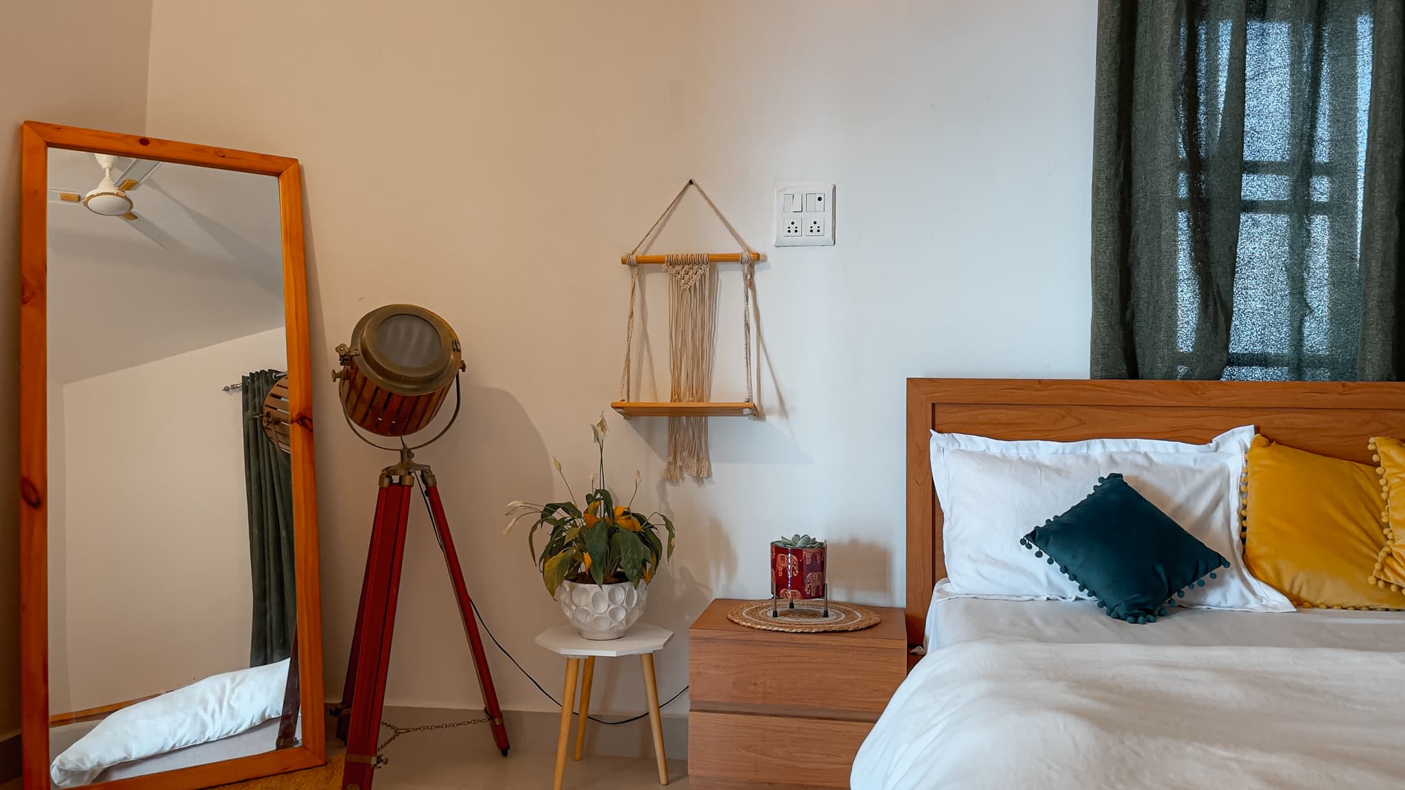 Cozy bedroom with modern rustic decor
