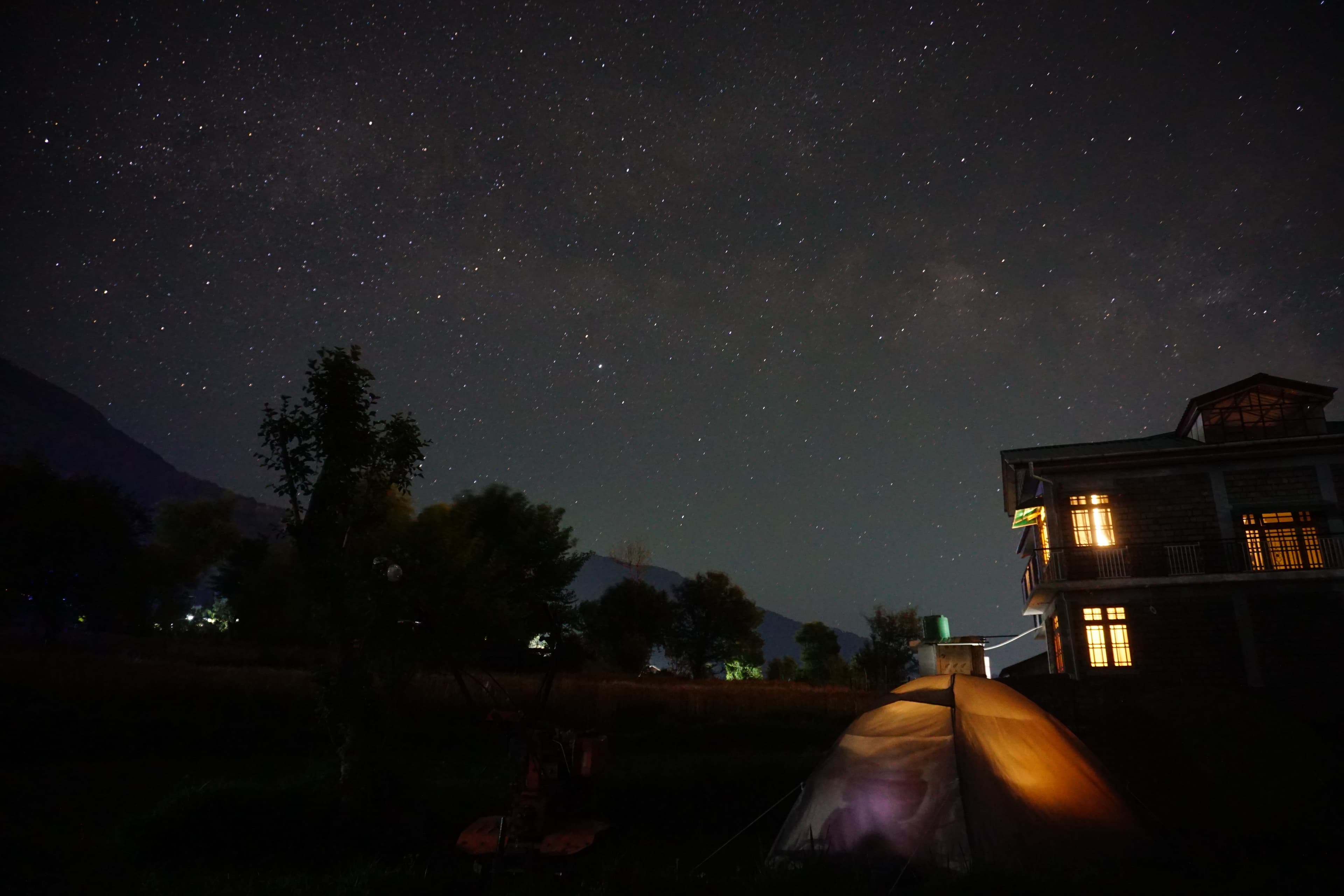 Tent under Milky Way night sky